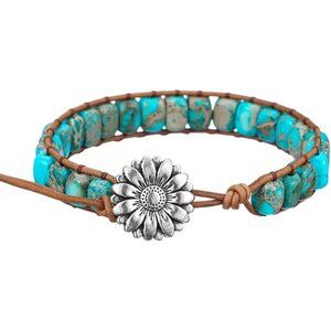 Women Boho Handmade Natural Stone Crystal Leather Bead Wrap Bracelets